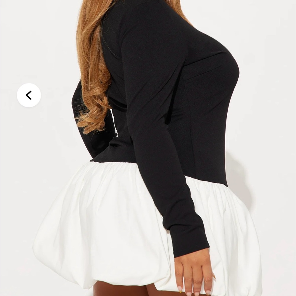 Black and White Long Sleeve Bubble Dress - Picture 2 of 2